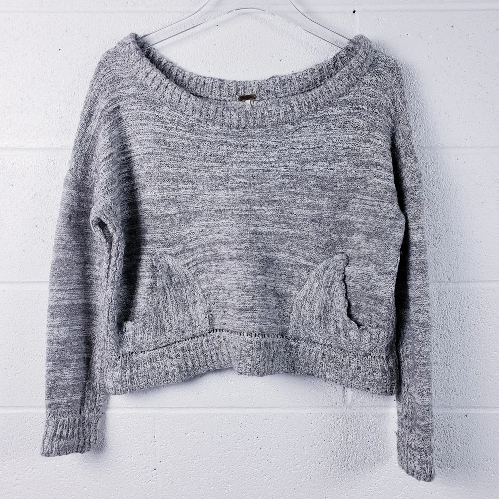Free People In My Pocket Cropped Knit Ribbed Sweater‎ Gray Size Medium